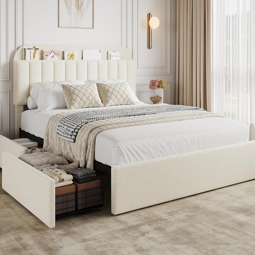 Beige queen size bed - beige,