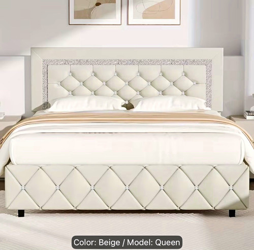 Queen upholstered tufted bed - upholstered,